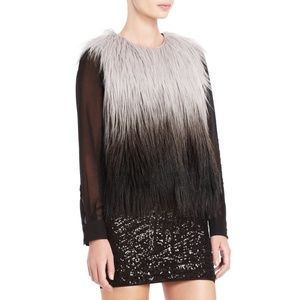 BCBGMaxAzria Black and Gray Ombre Faux Fur Vest